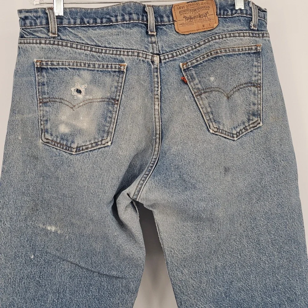 Vintage Levis 505 Orange Tab Jeans 38x31 Light‎ Wash USA Grunge Distressed Retro